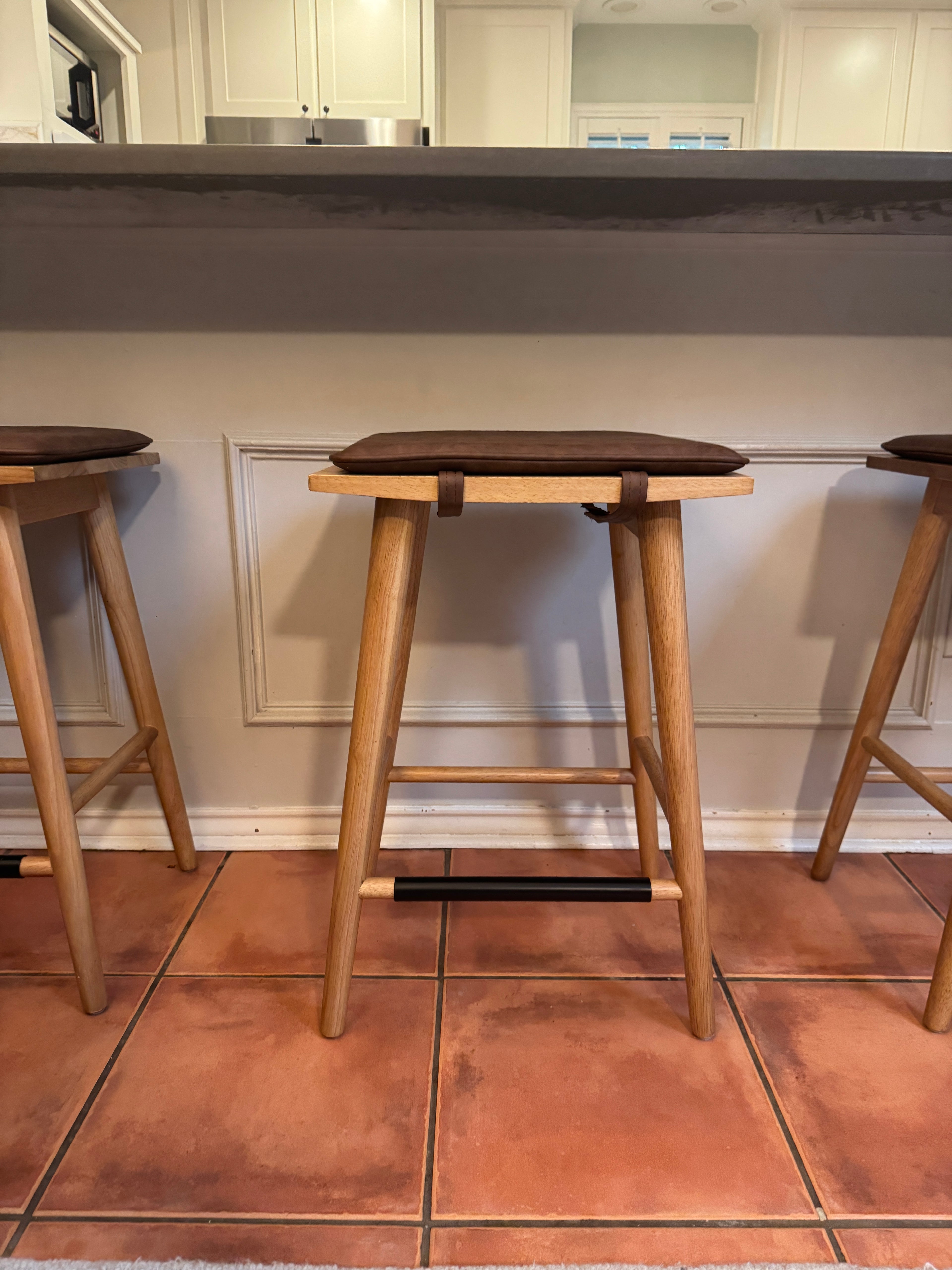 Nathan James Counter Height Wood Barstool with Leather Removable Cushion
