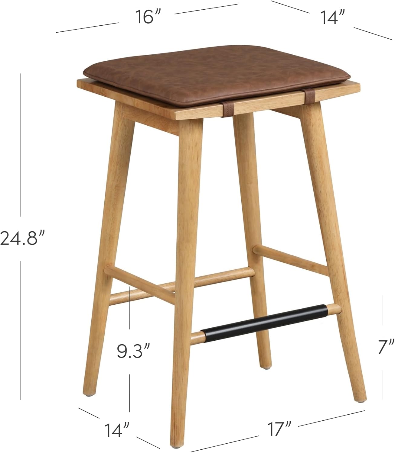 Nathan James Counter Height Wood Barstool with Leather Removable Cushion