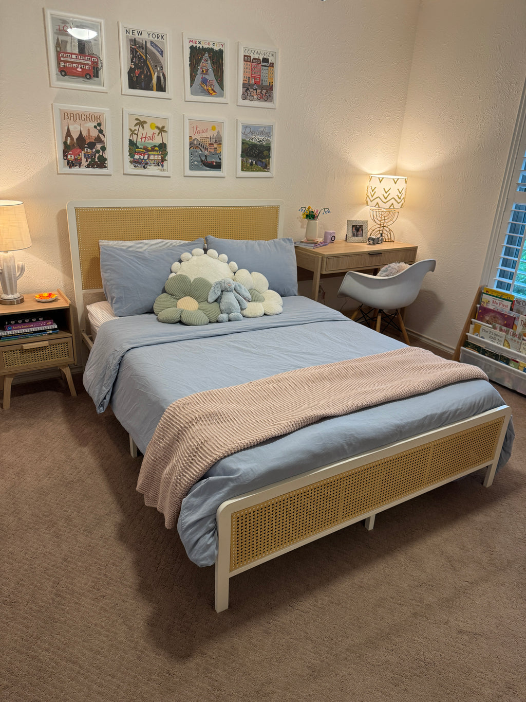 Full Size Rattan Bed Frame with Headboard + Mattress