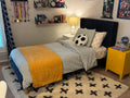 Blue upholstered twin bed frame