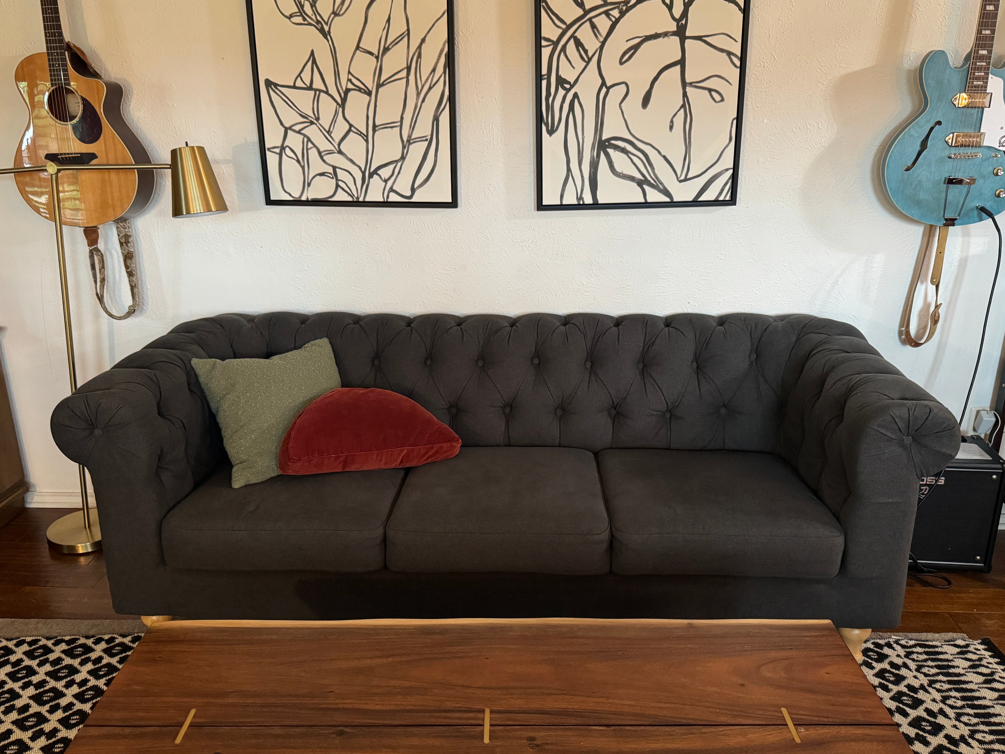 Charcoal Gray Quentin Chesterfield Sofa (World Market)