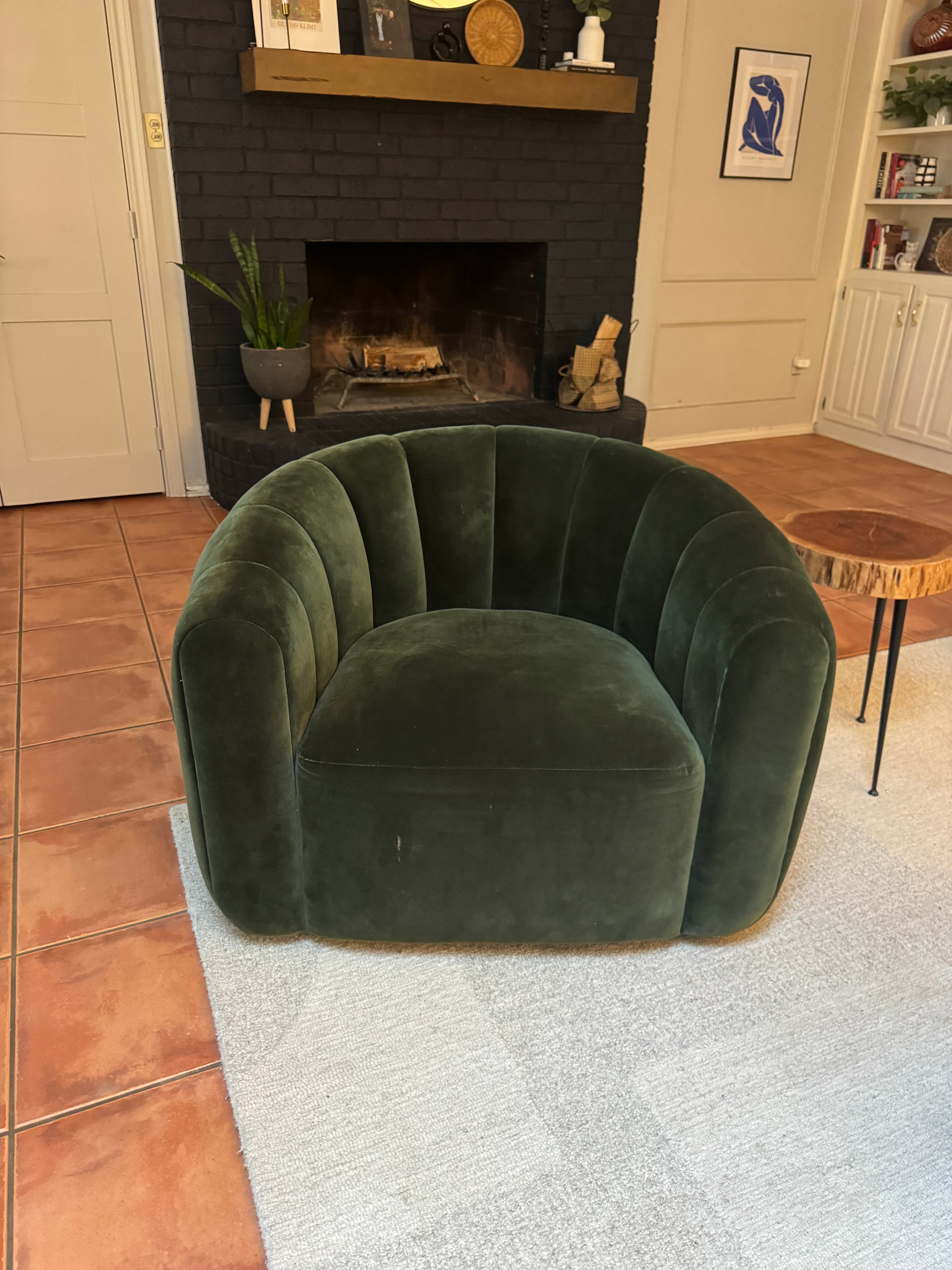 CB2 Fitz Channeled Green Velvet Chair