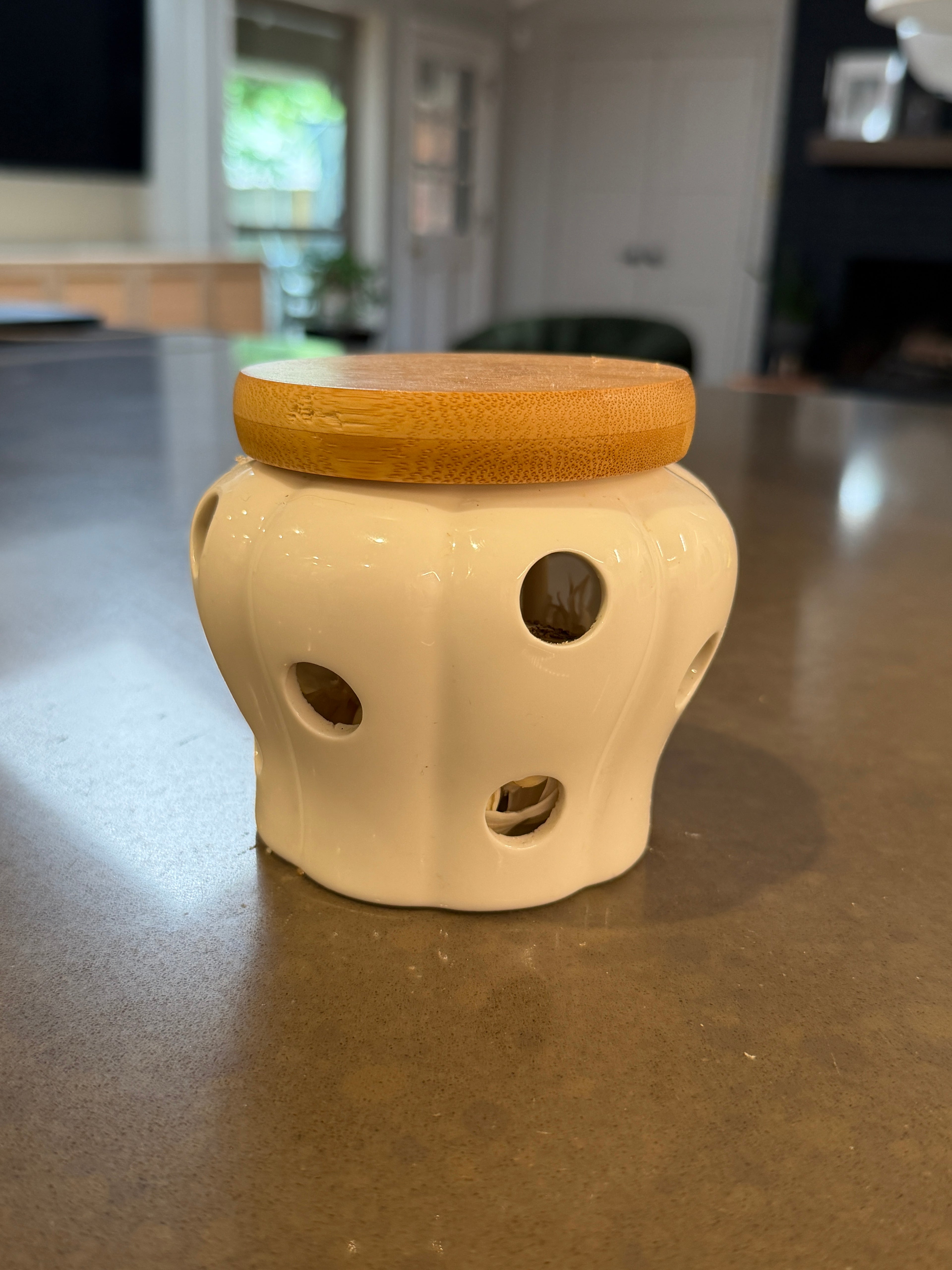 Ceramic & Bamboo Garlic Container